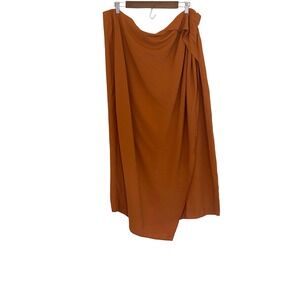 Vince Asymmetric Cascade Drape Midi Skirt Size‎ 20 Rust Orange